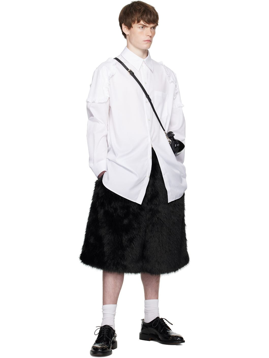 White Ruffle Shoulder Patch Tunic Shirt - 4