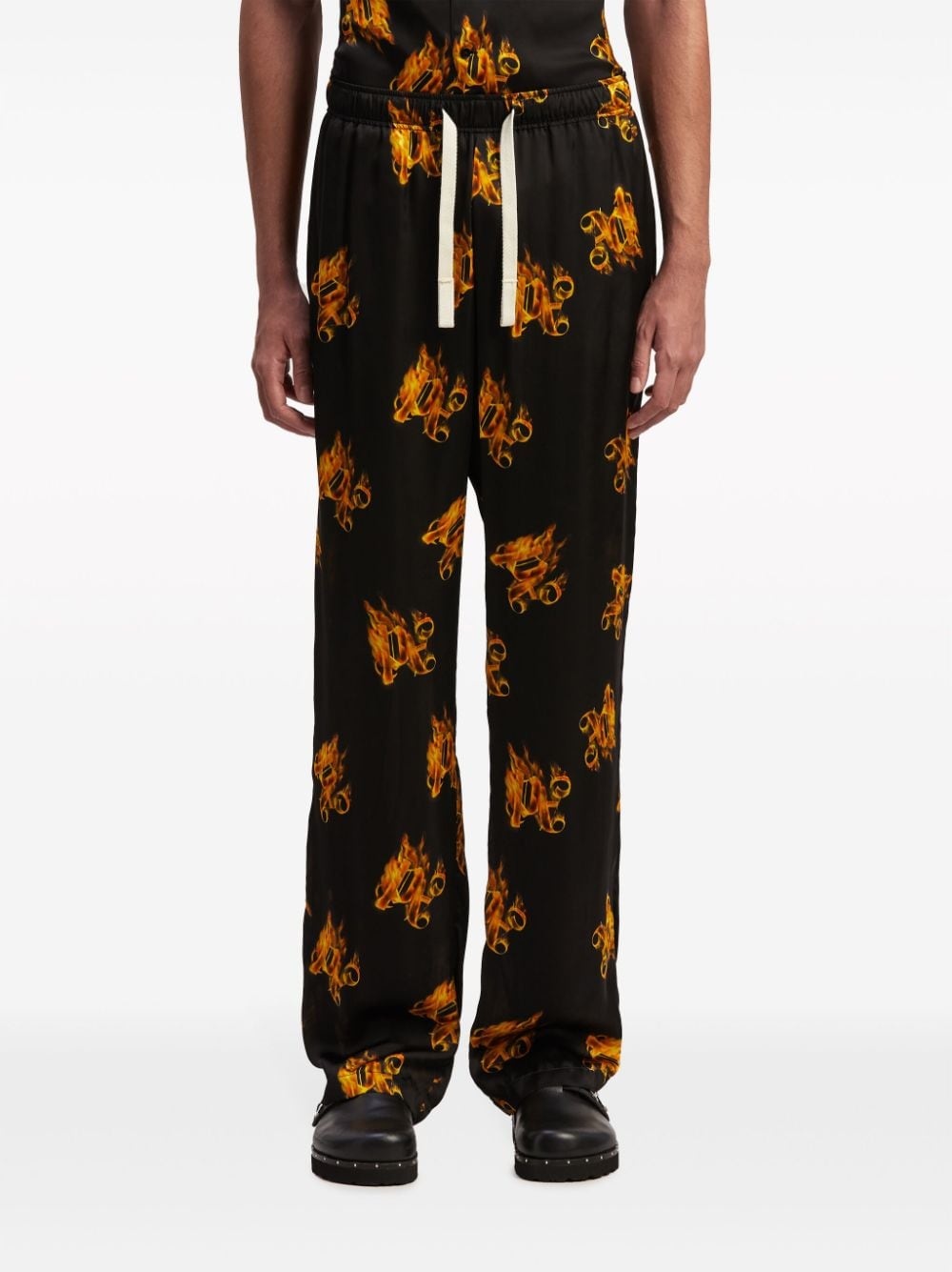 Burning logo-print straight-leg trousers - 3