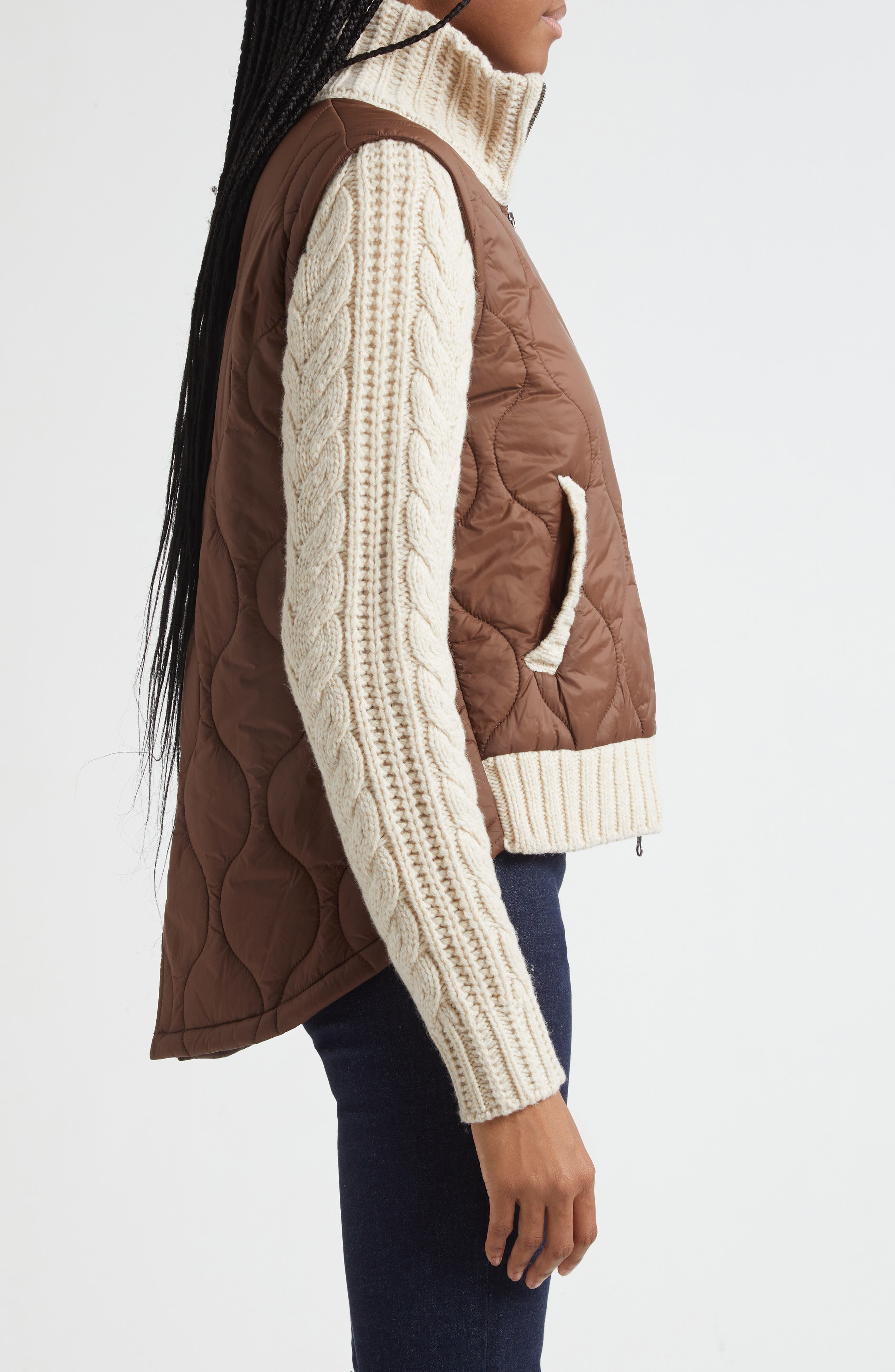 Veronica Beard Patra Quilted Mixed Media Wool Blend Jacket in Mocha Heathered Sand at Nordstrom - 3