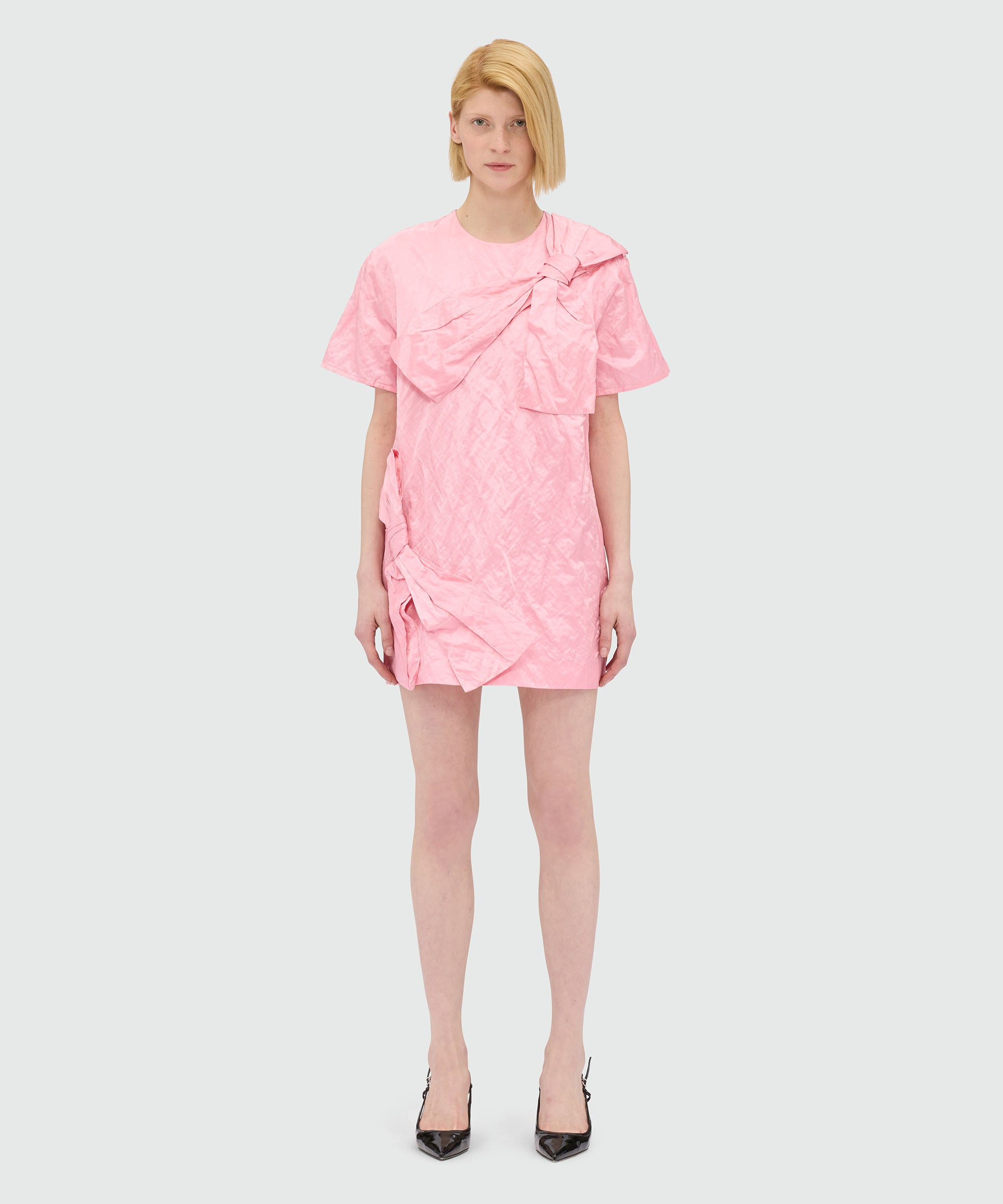 Pink crinkle duchesse minidress with bow - 2