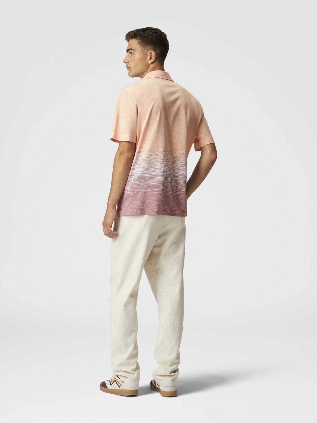 Slub cotton and linen polo shirt with zigzag embroidery - 3