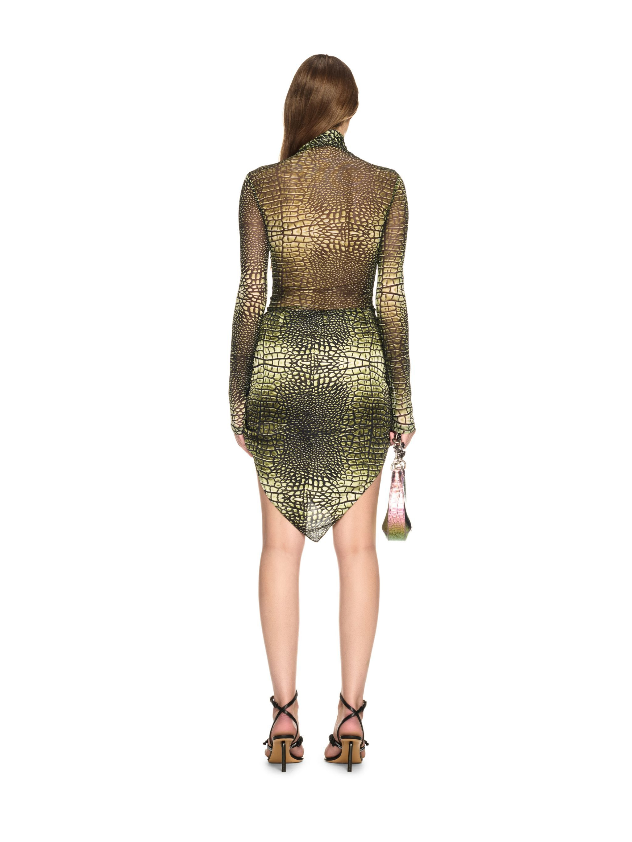 Green Stamp Crocodile Mesh Long-sleeved Top - 4