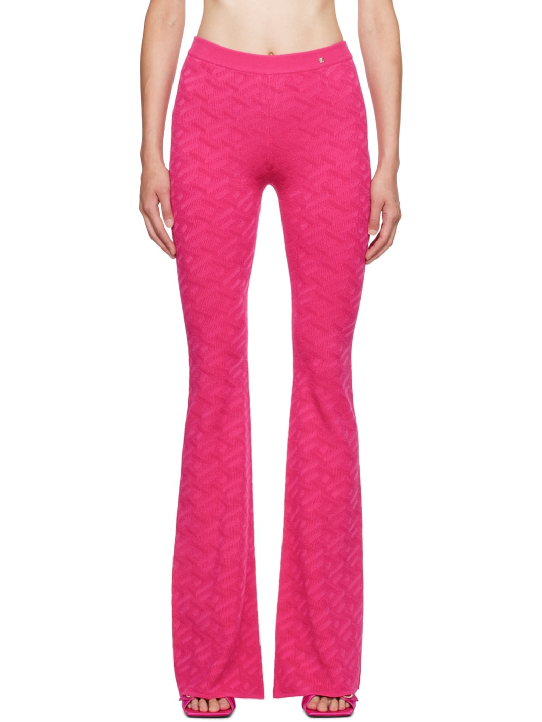 La Greca jacquard silk-blend flared pants in pink - Versace