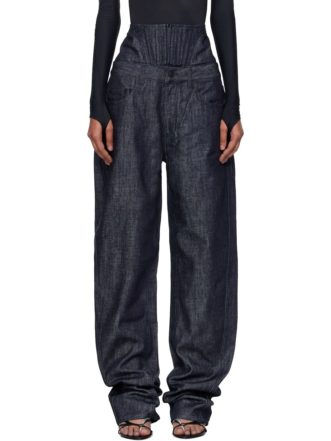 Blue High-Waisted Corset Jeans - 1