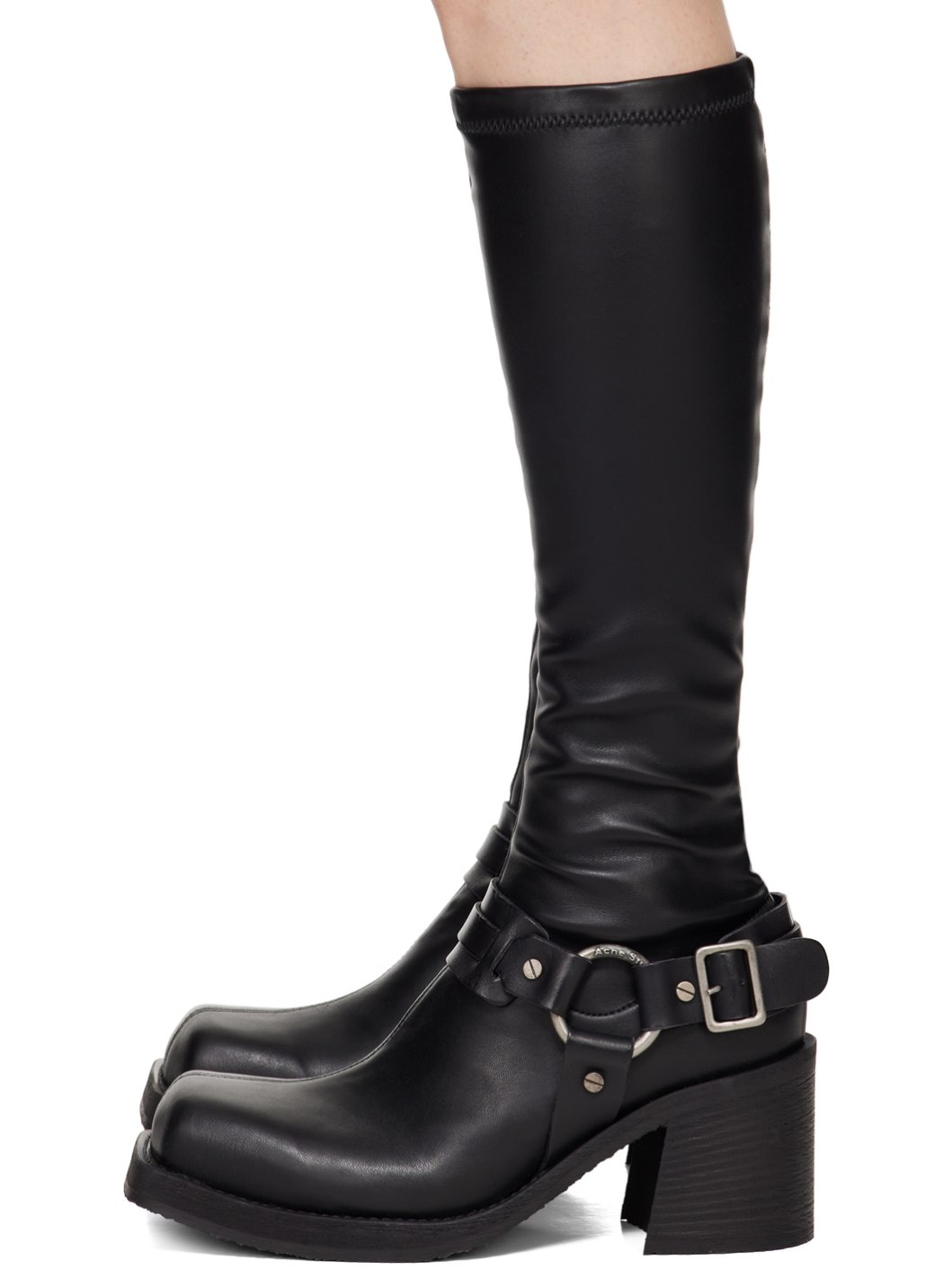Black Pull-On Buckle Boots - 3