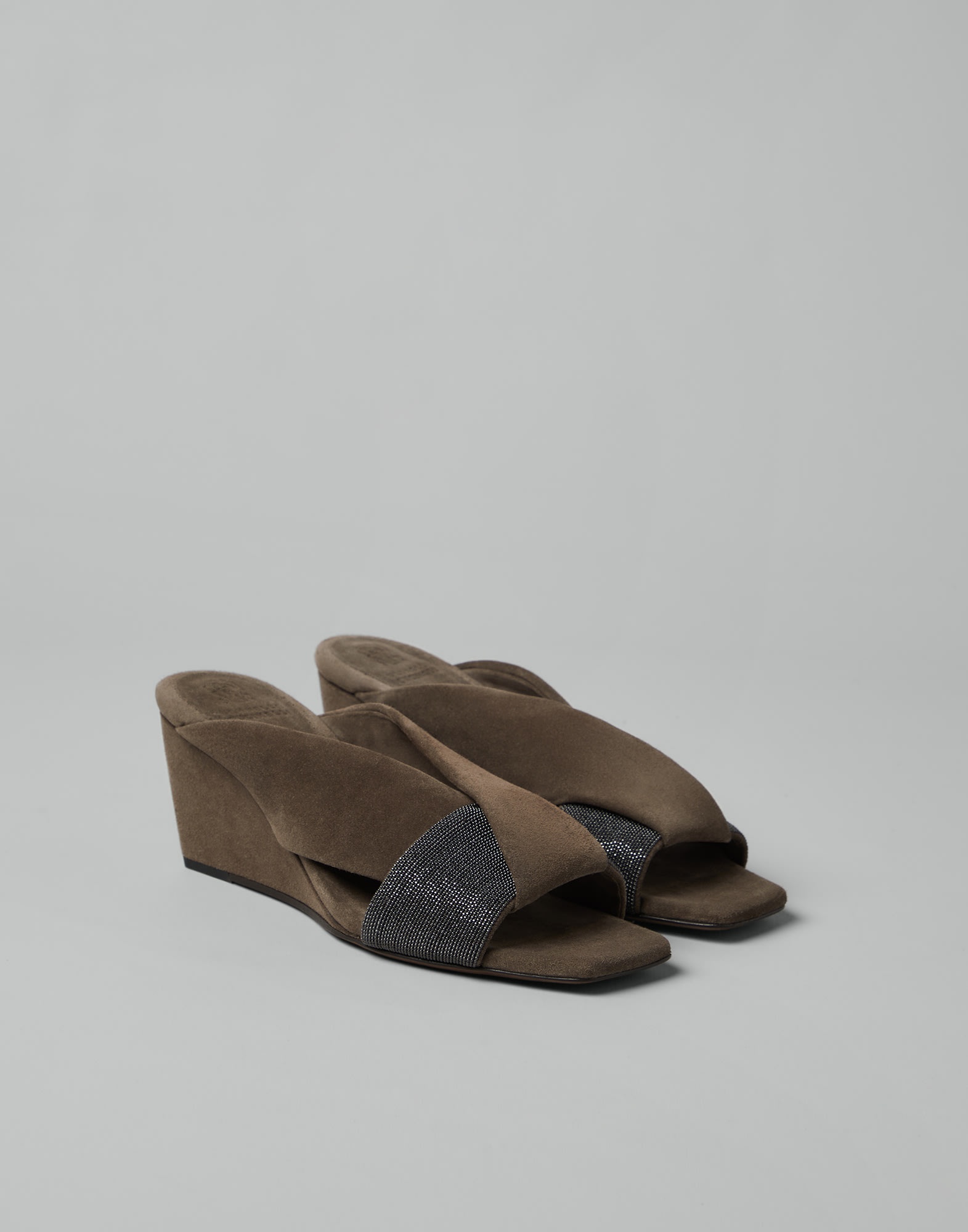 Suede wedge mules with precious straps - 1