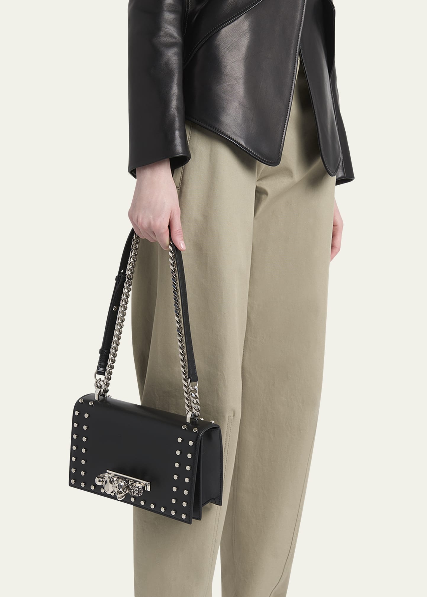 Jeweled Calfskin Leather Satchel Bag - 2