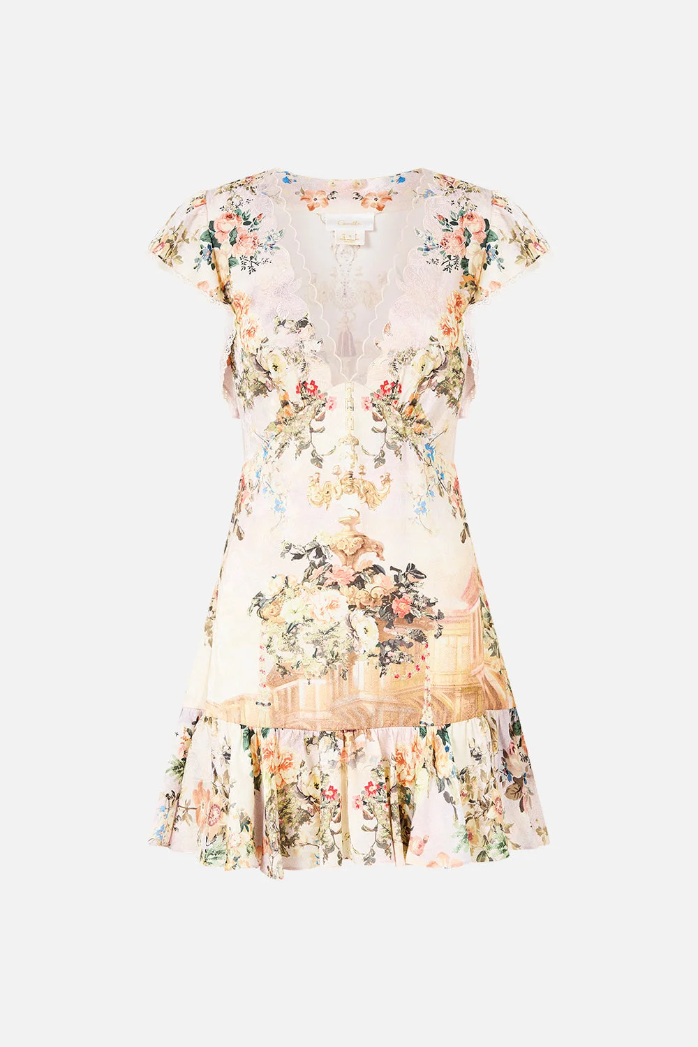 RUFFLE SLEEVE SHORT DRESS - 1