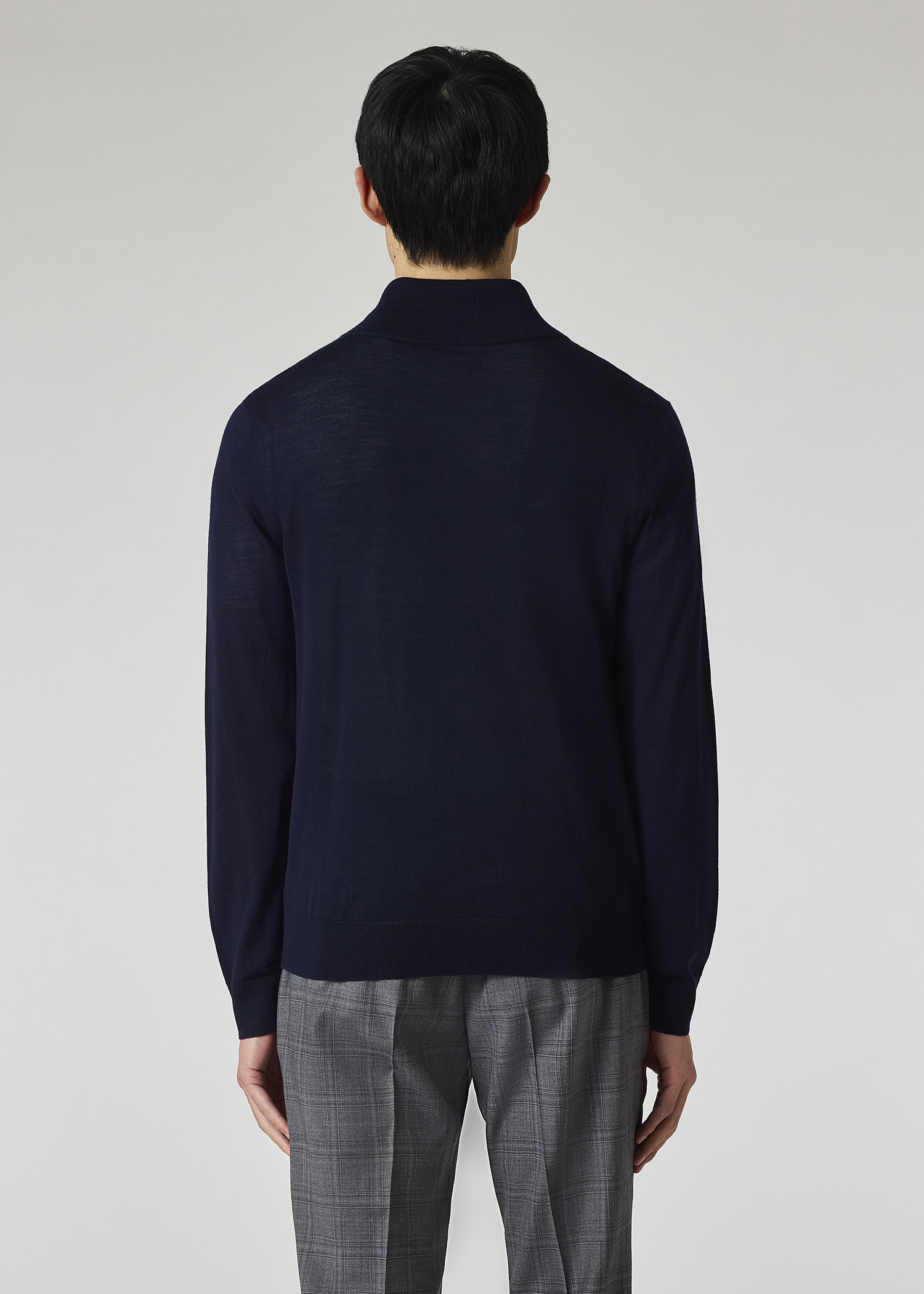 Navy Merino Wool Half-Zip Sweater - 5