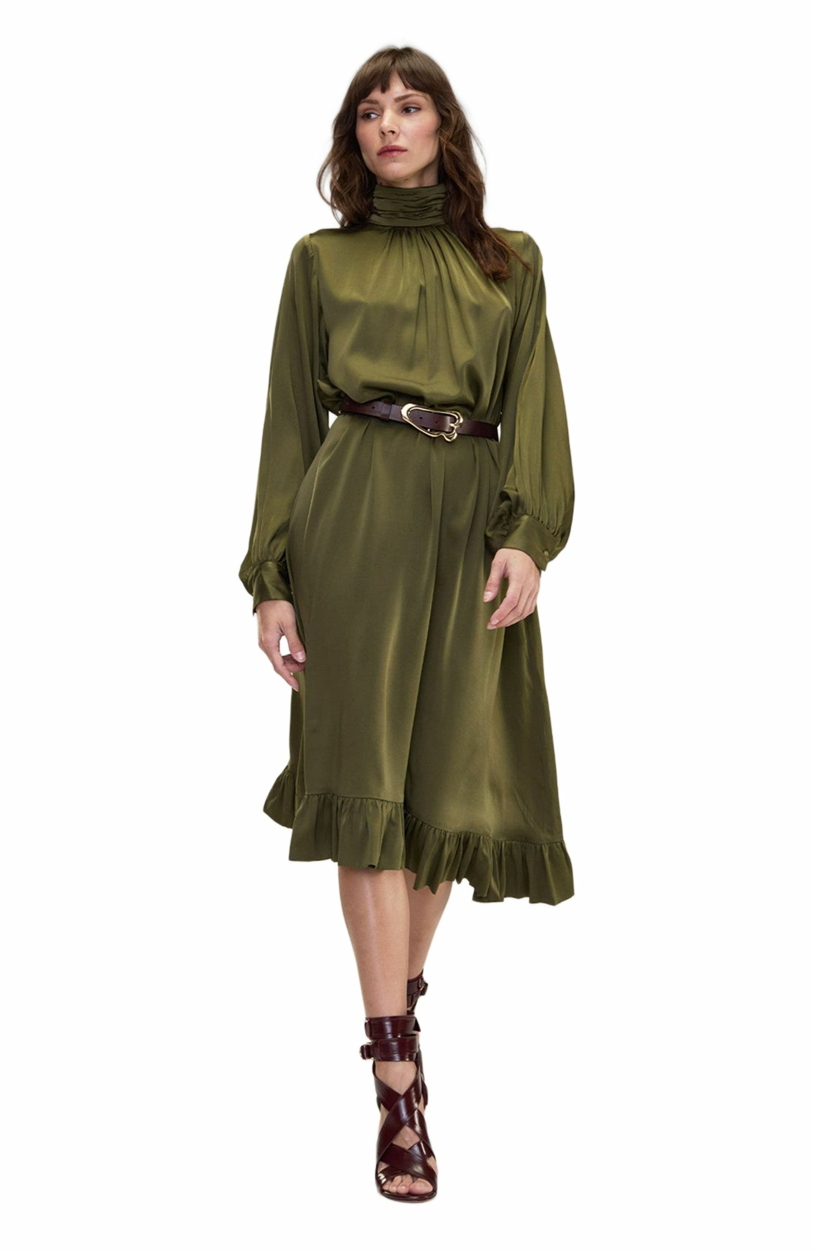 Cynthia Rowley Monroe Silk Charmeuse Dress in Dark_Olive at Nordstrom - 2