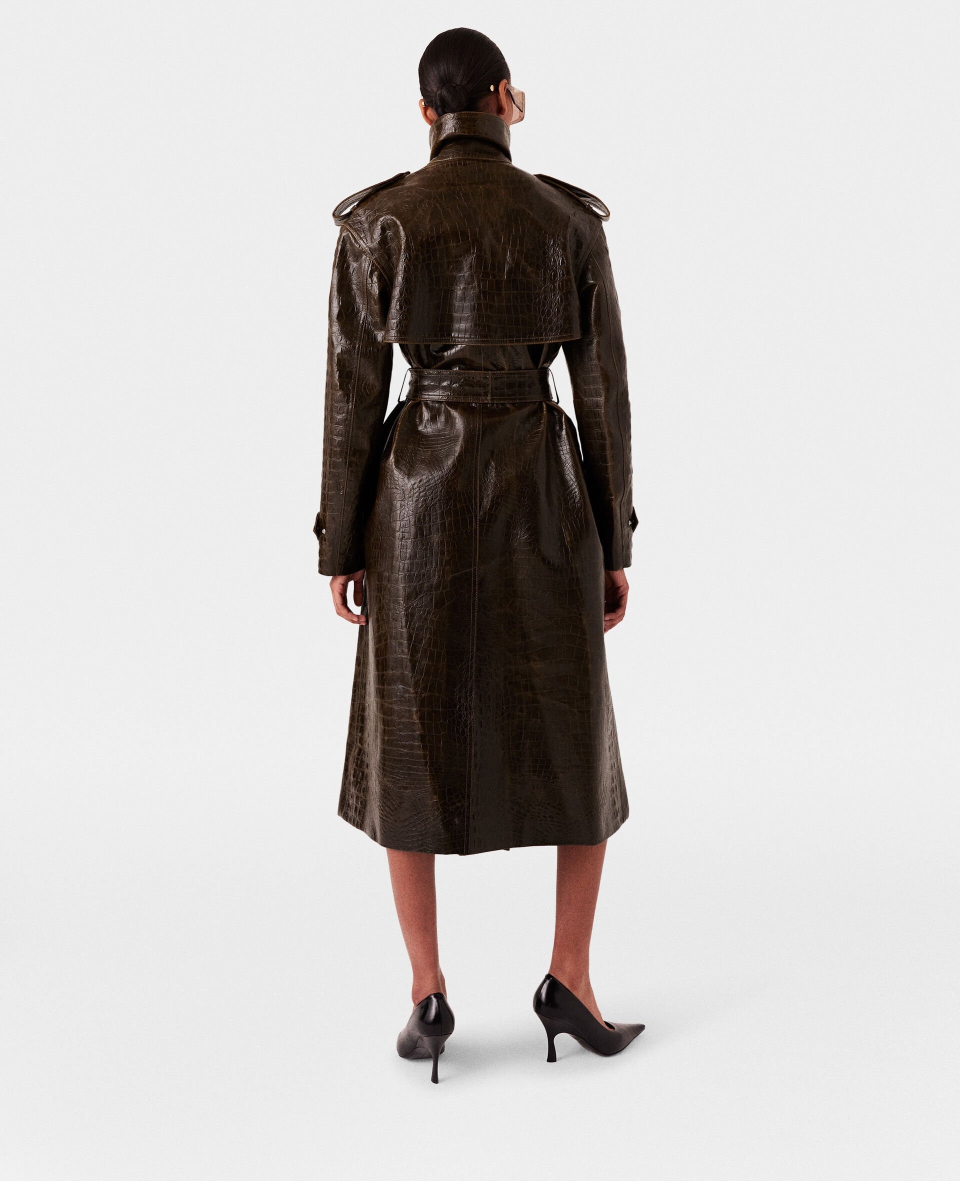 Crocodile Embossed Trench Coat - 5