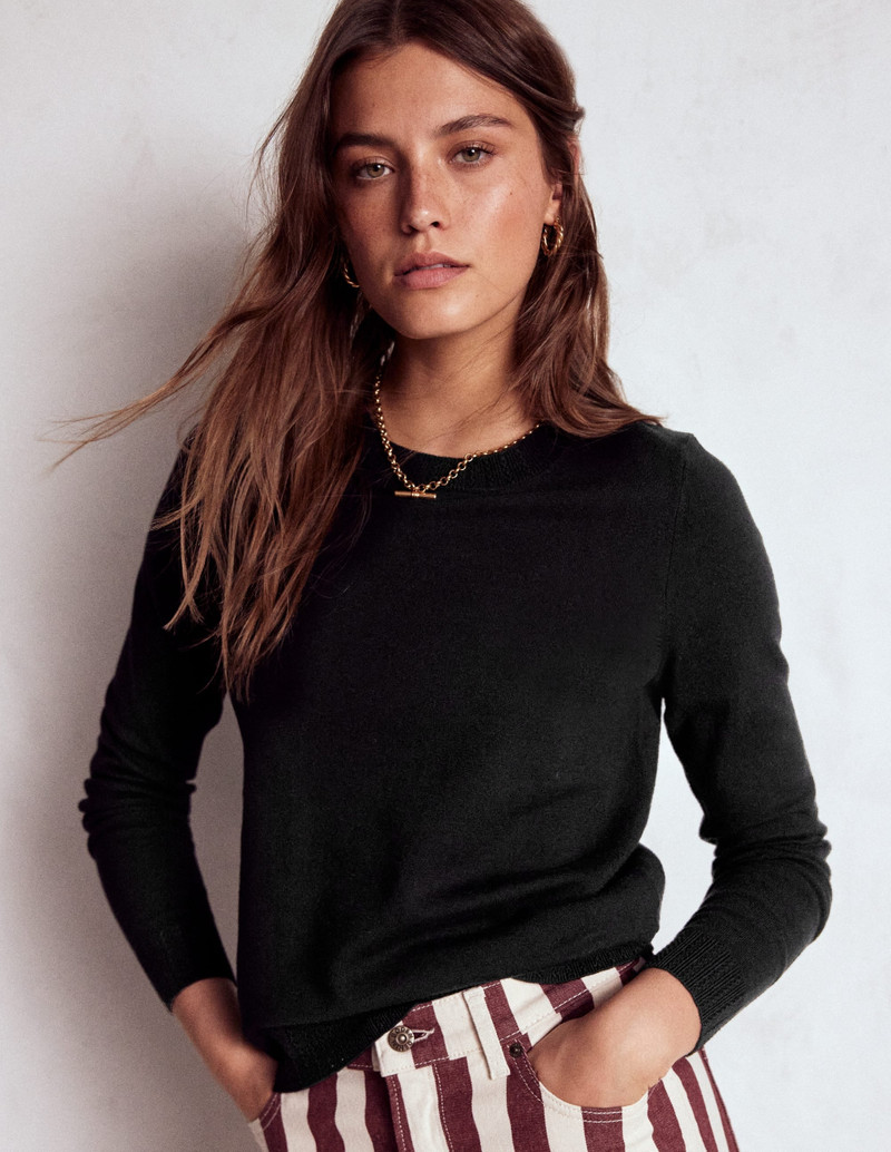 Emilia Cotton Crew Sweater-Black 1