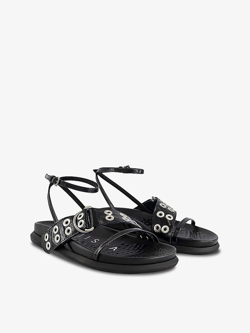 Zilda asymmetric-eyelet strap patent-leather sandals 3
