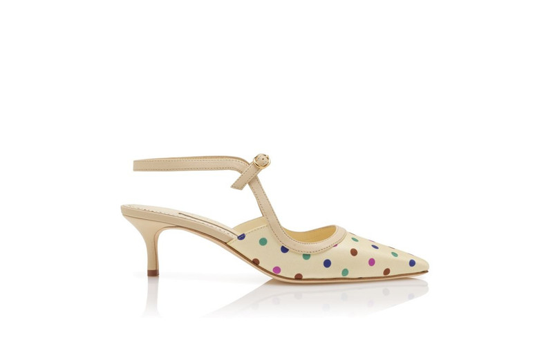Cream Silk Polka Dot Ankle Strap Pumps 1
