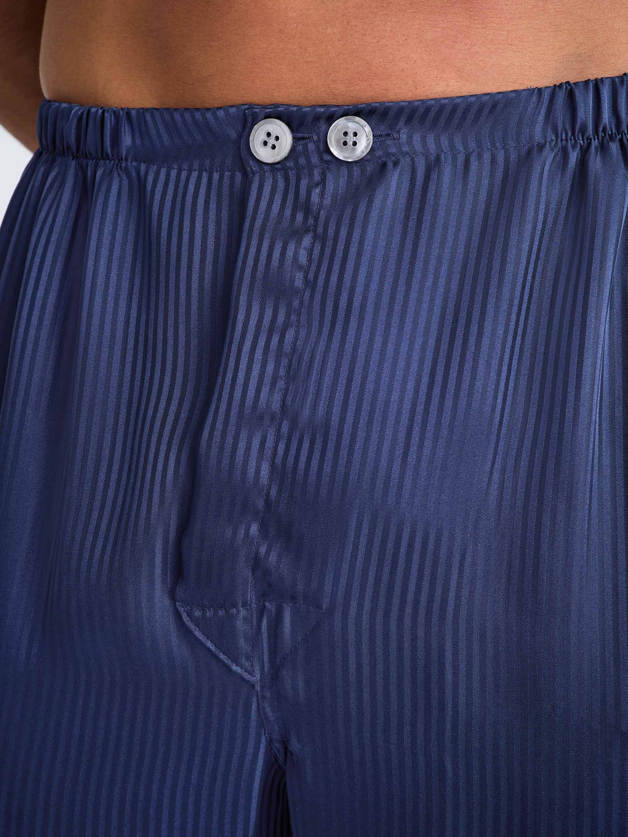 Men's Classic Fit Pyjamas Woburn 8 Silk Satin Navy - 7