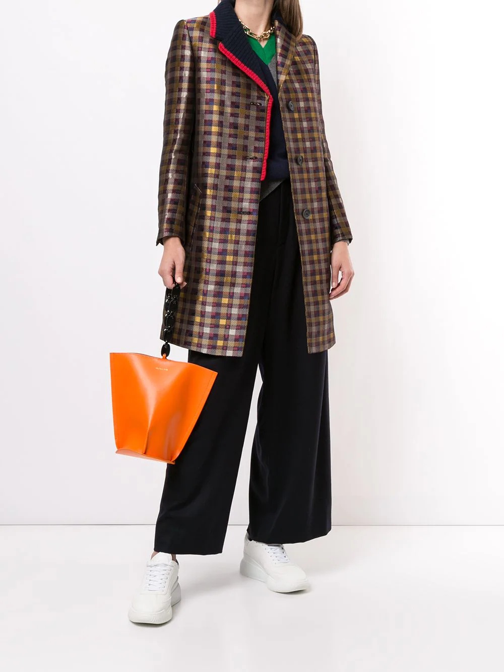 check-print contrast coat - 2