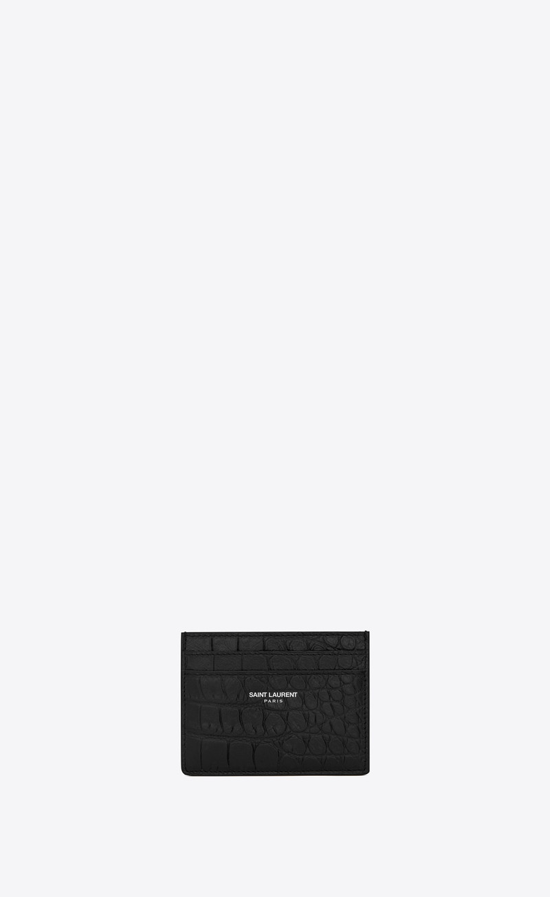 saint laurent paris credit card case in crocodile embossed leather - 1