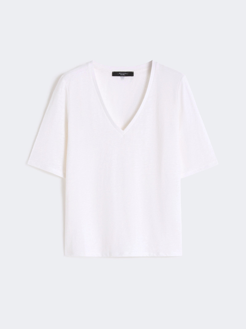 OPZIONE Stretch linen jersey V-neck T-shirt - WHITE 1