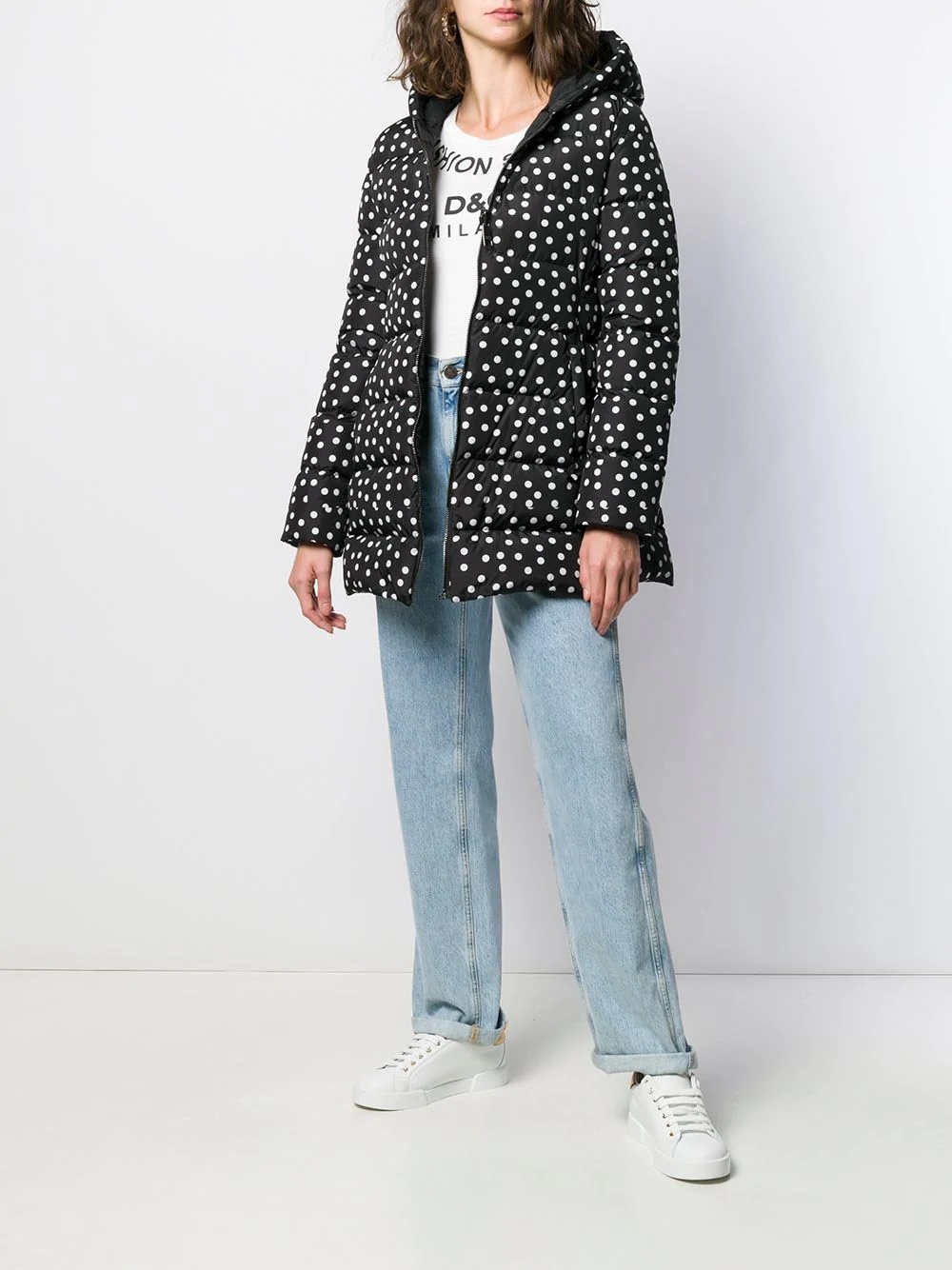 polka dot print padded coat - 2