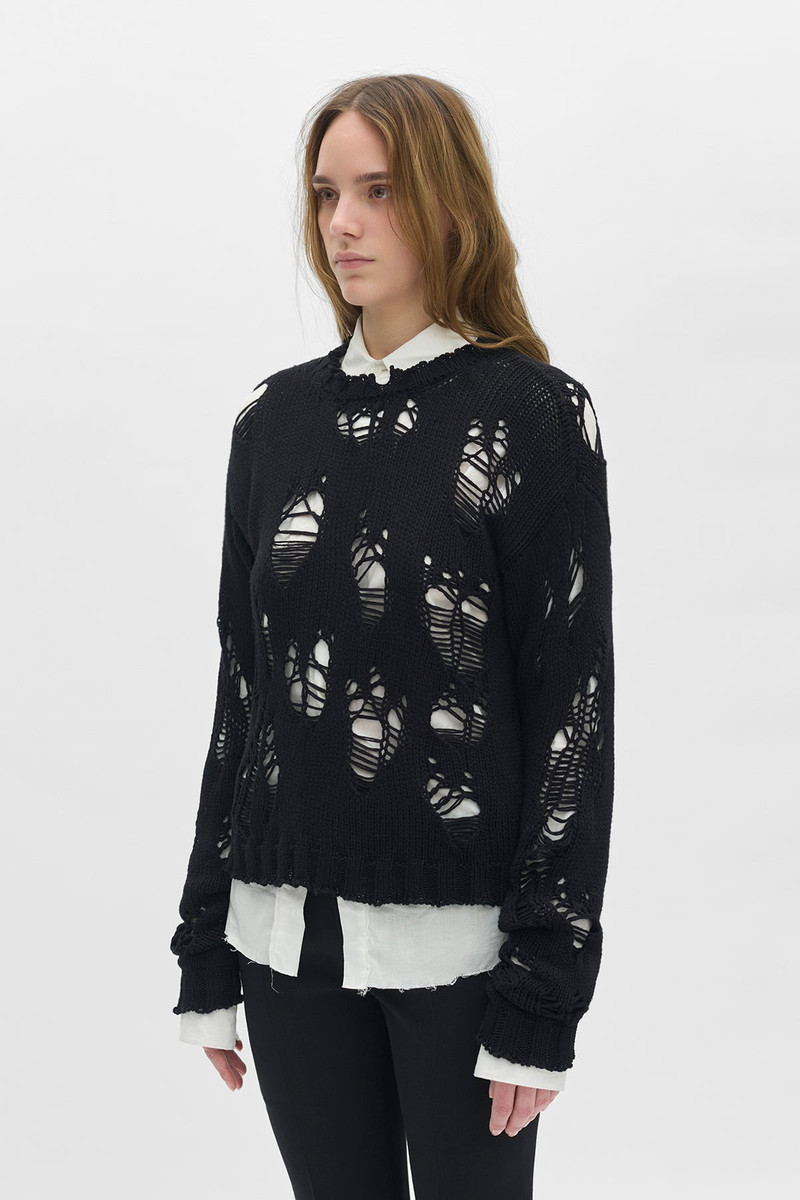 Ann Demeulemeester Digna Distressed Comfort Crew Neck Sweater outlook