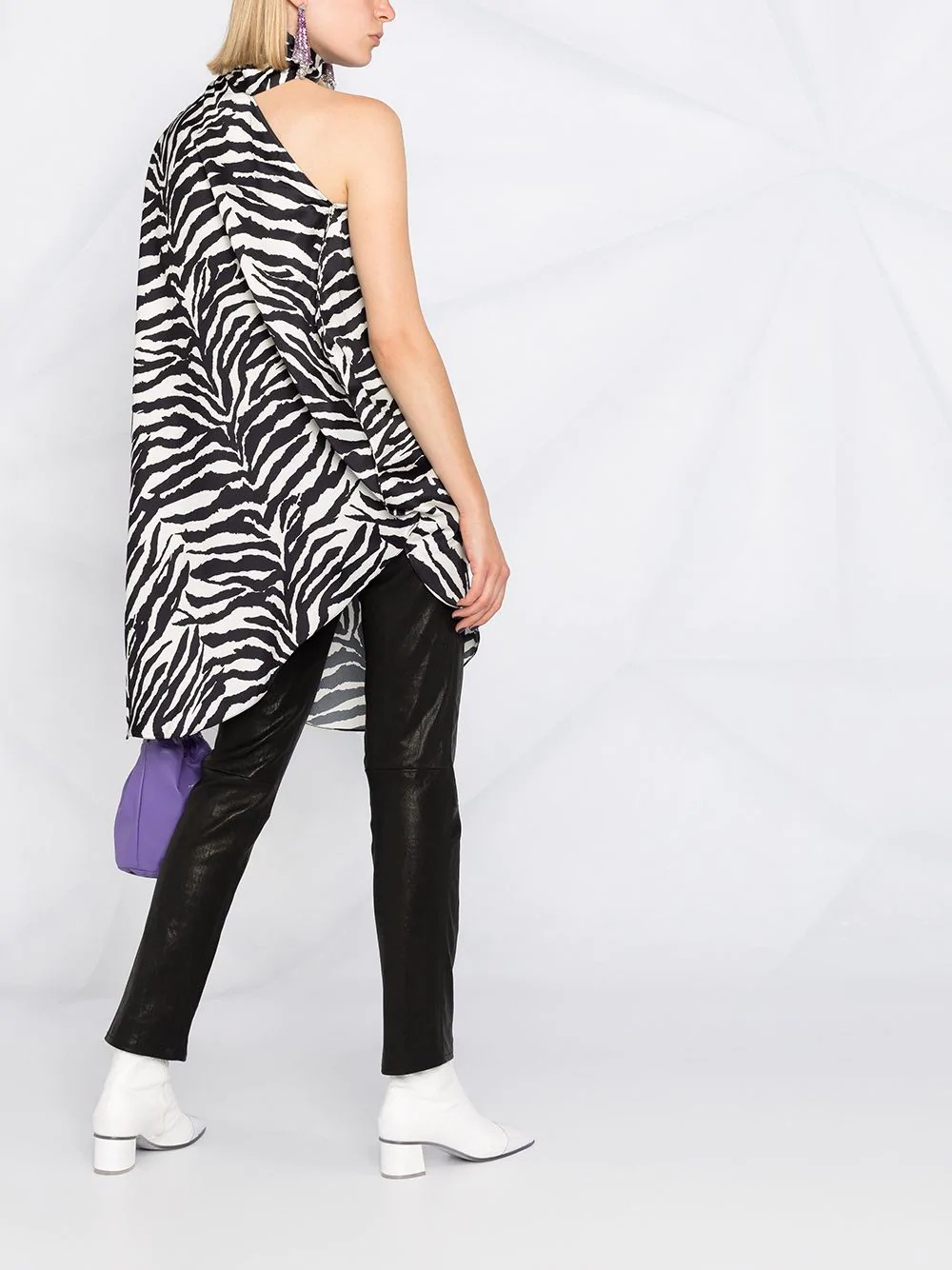 one-shoulder animal print asymmetric dress - 4