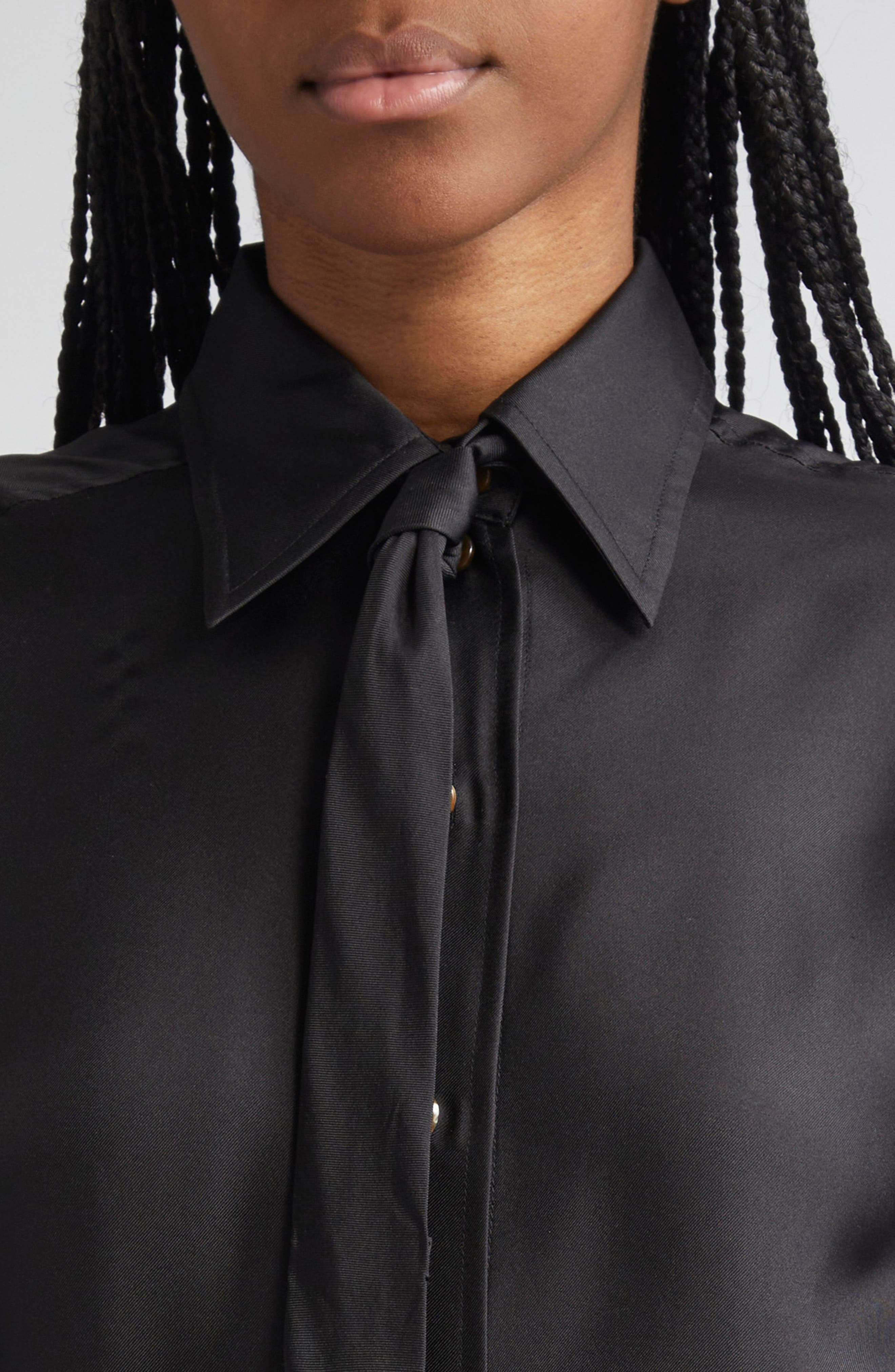 Zimmermann Relaxed Tie Silk Button-Up Shirt in Black at Nordstrom - 5