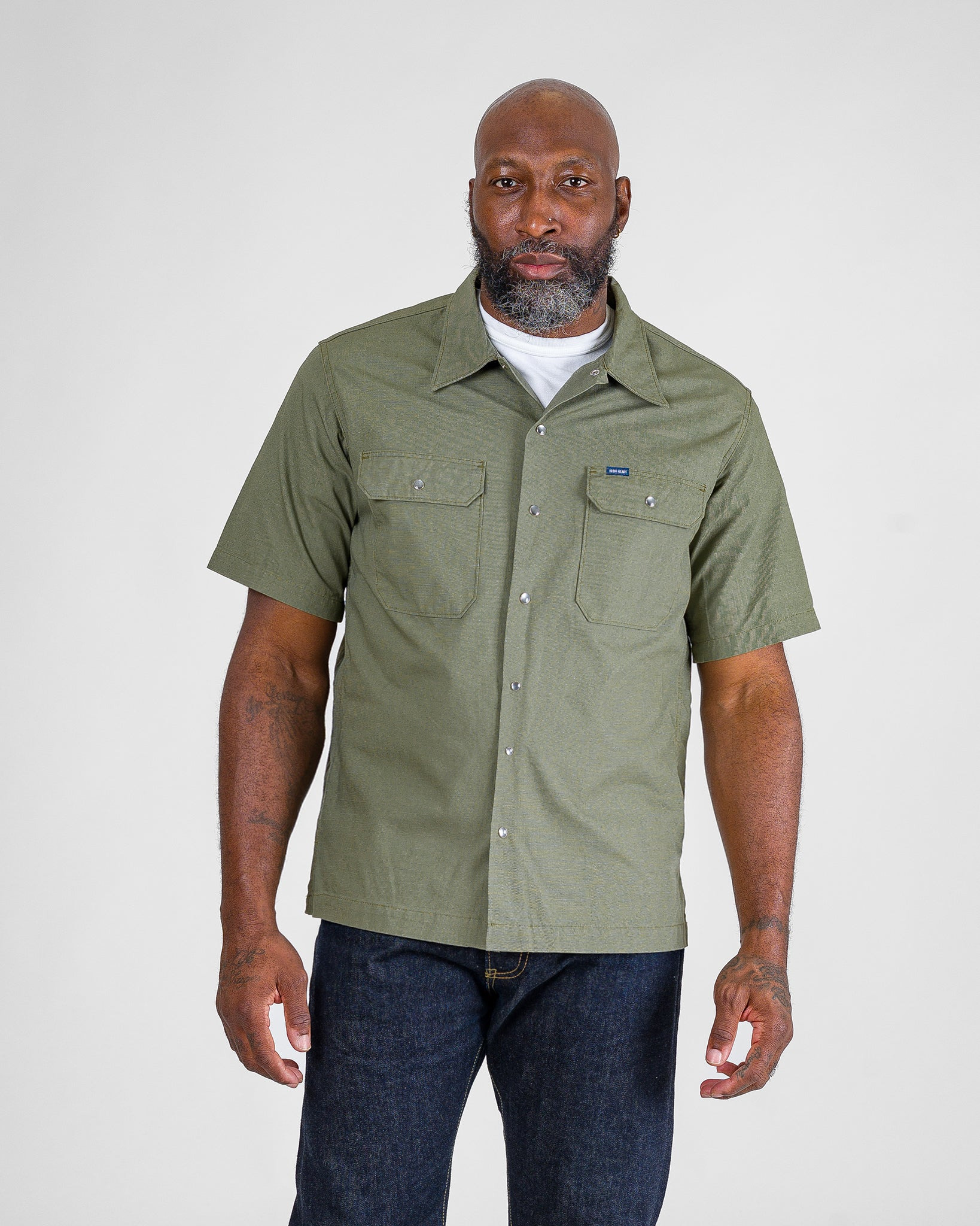 IHSH-415-GRN 8oz Ripstop Short Sleeved Mechanic Shirt - Military Green - 12