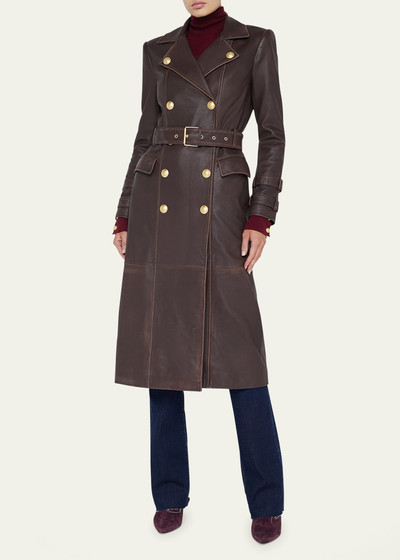 L'AGENCE Celina Double-Breasted Leather Trench Coat outlook