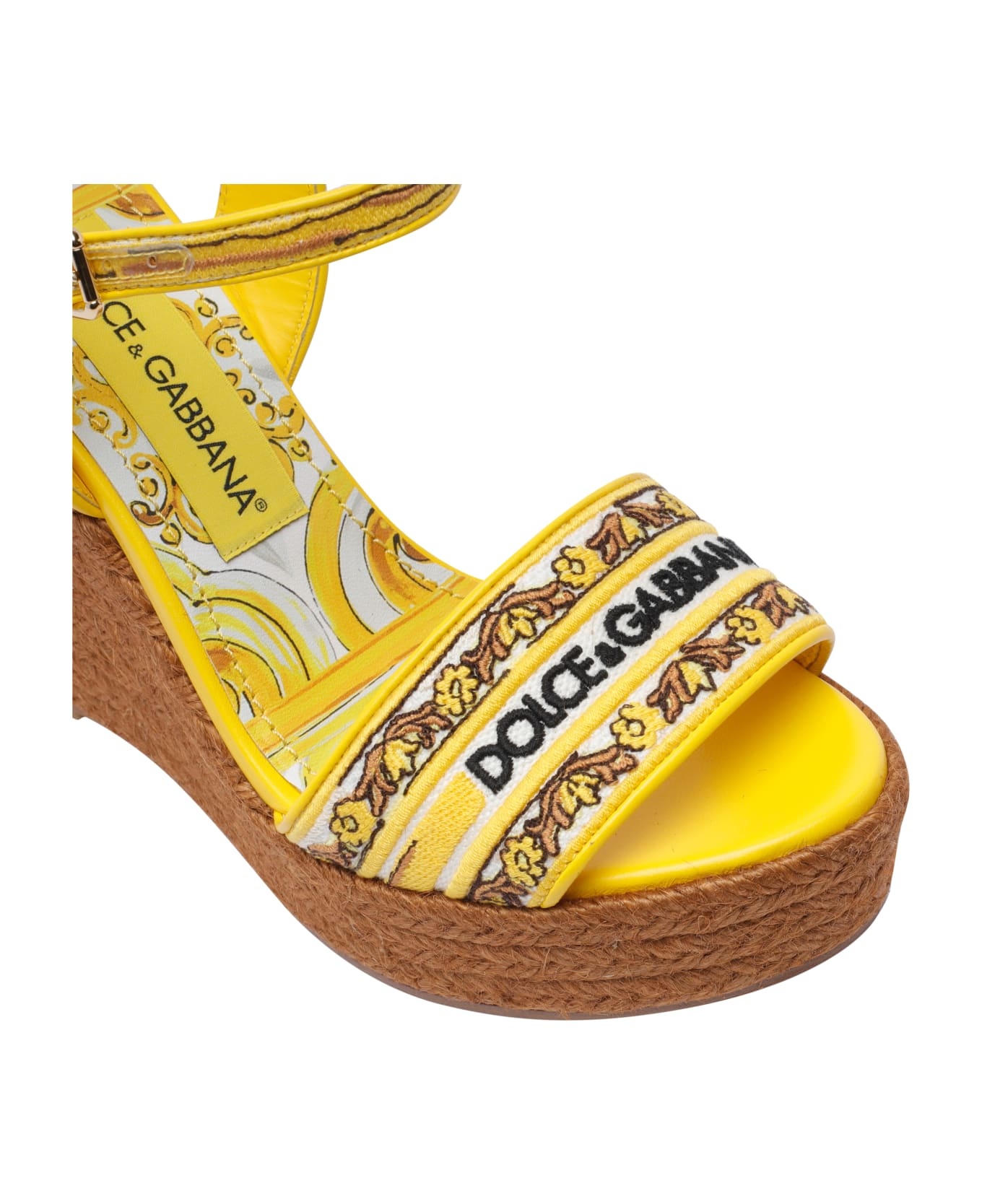 Maiolica Print Logo Charmeuse Wedged Sandals - 4