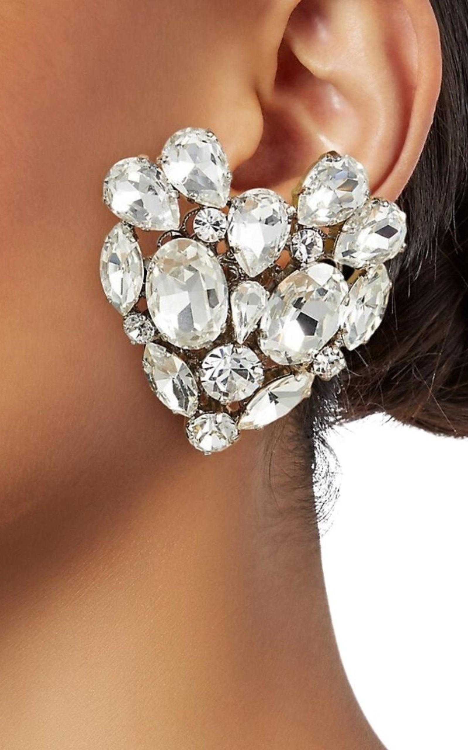 Silvertone Crystal Heart Stud Clip-On Earrings - 6