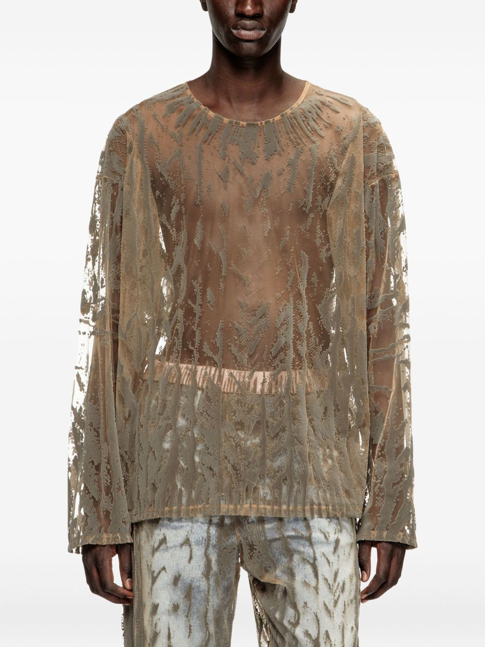 flocked tulle long-sleeve top - 3