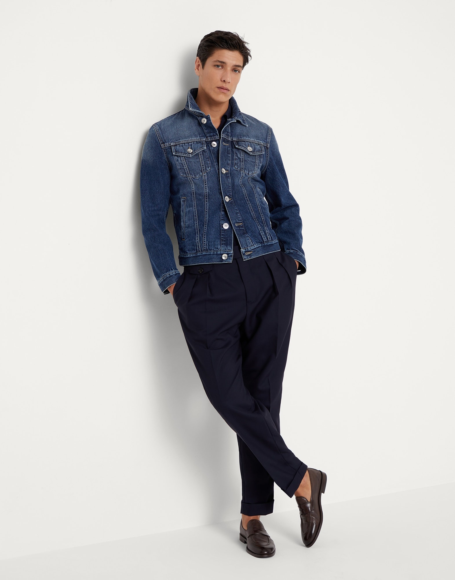 Virgin wool fresco tailor fit trousers with reversed double pleats and waist tabs - 4