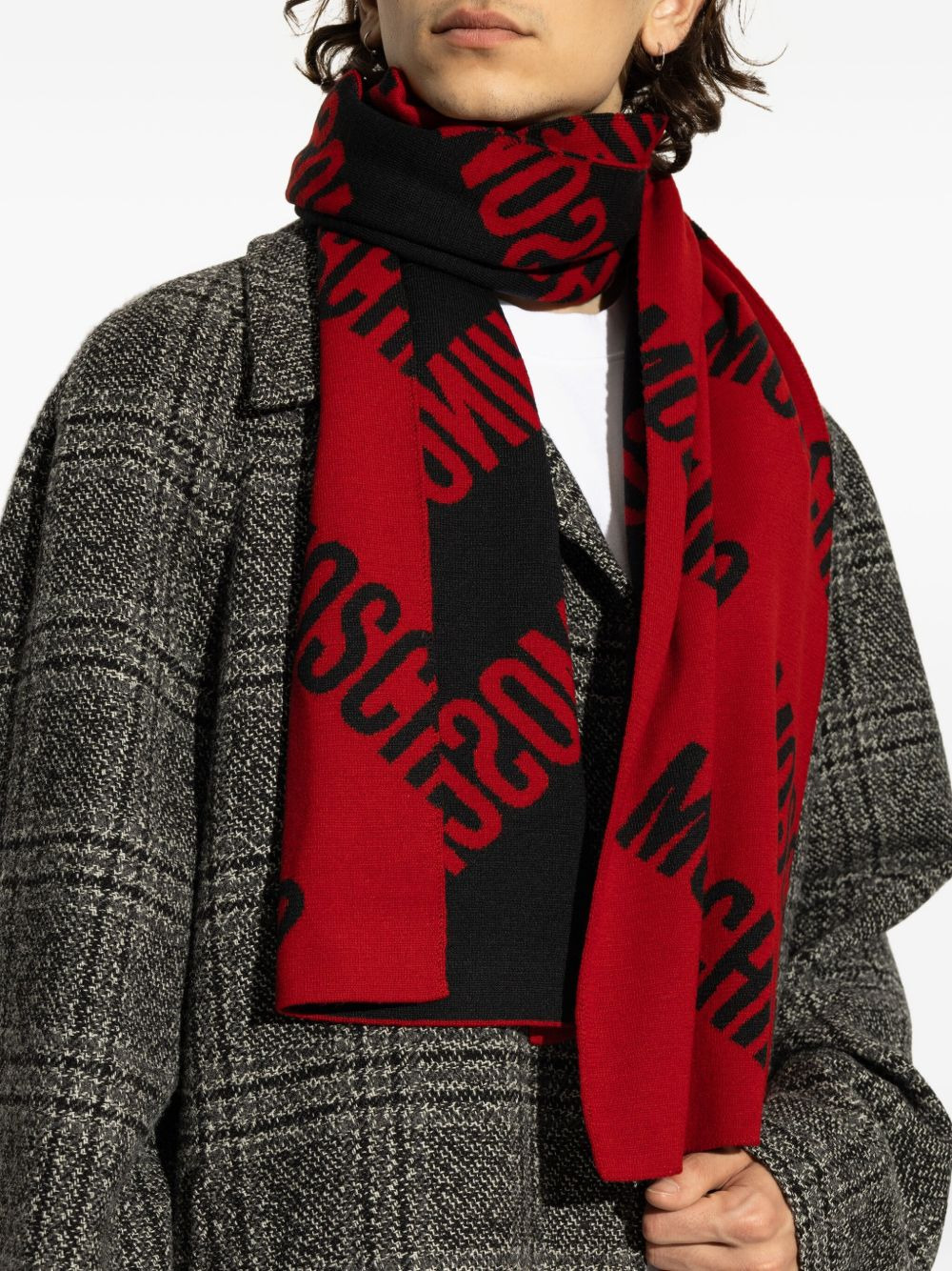 logo-pattern wool scarf - 3
