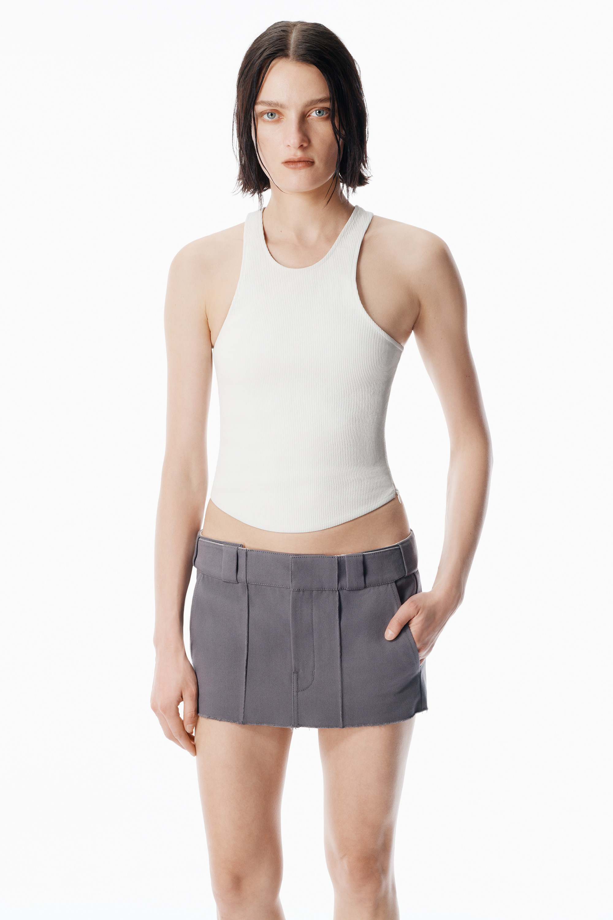 Grey Cotton-Blend Drill Skort - 3
