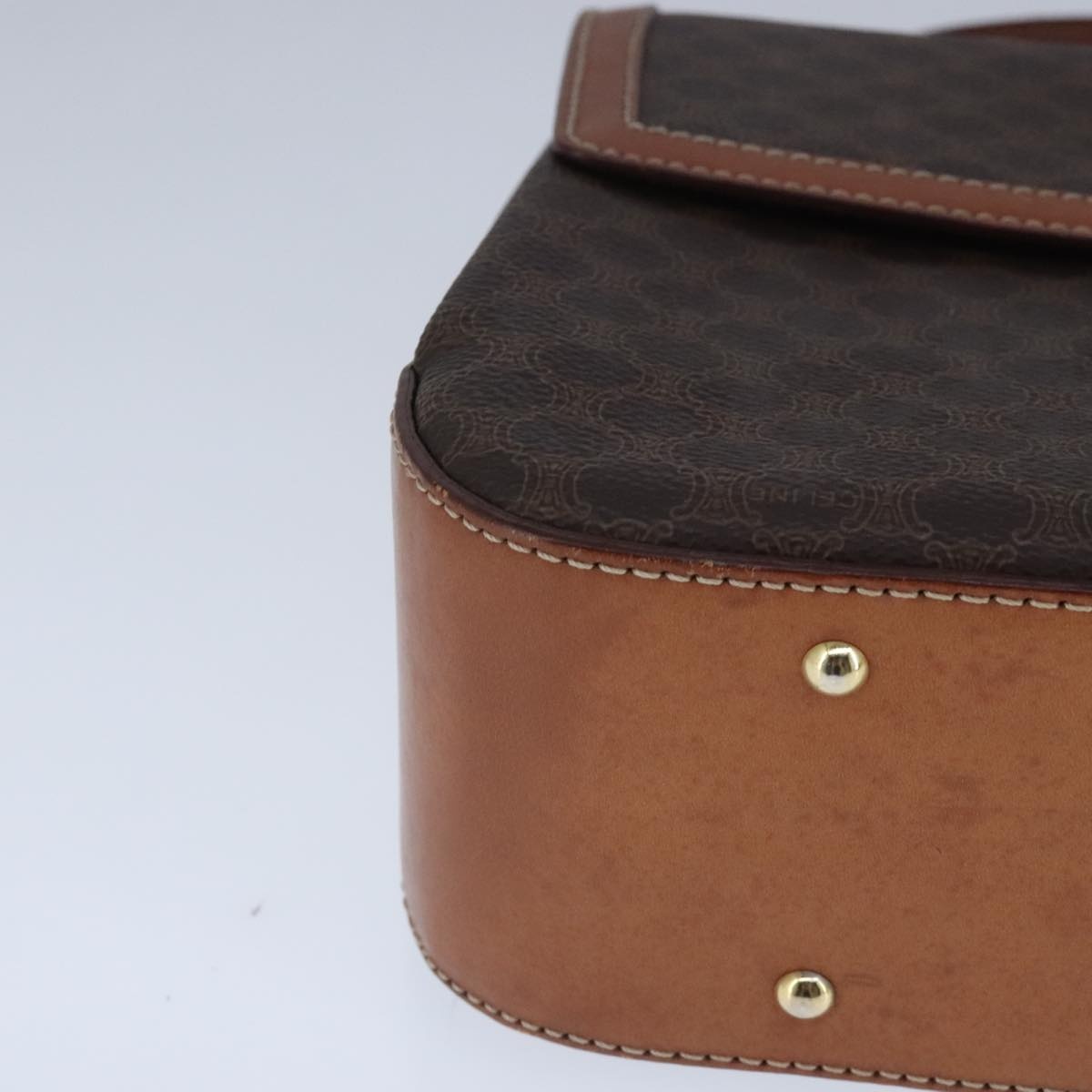 CELINE Macadam Canvas Hand Bag Pvc Leather Brown Gold - 10