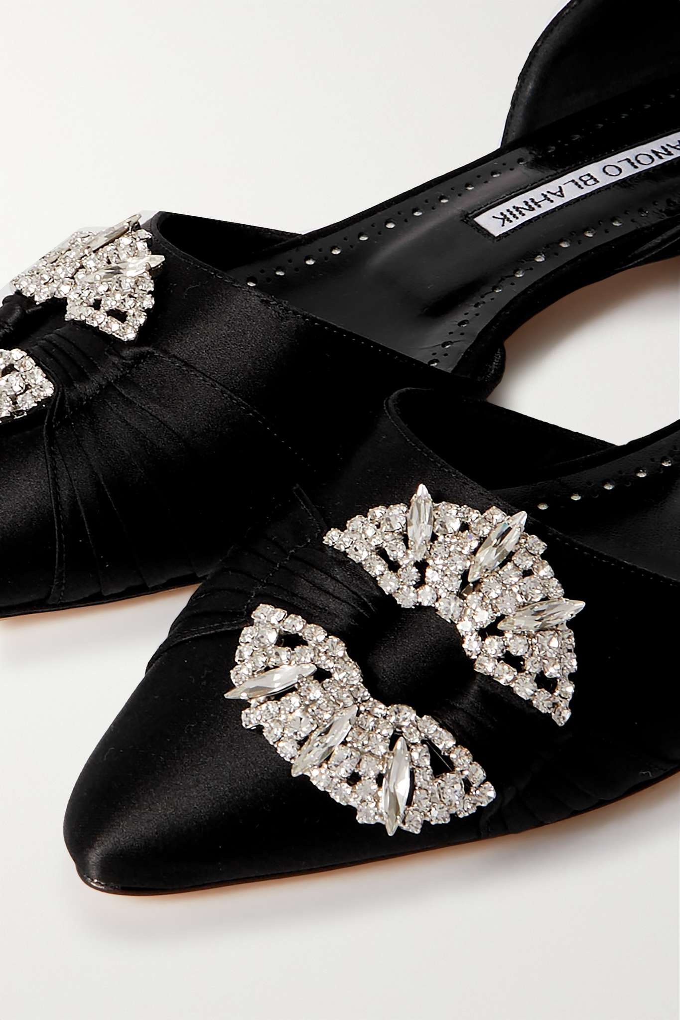 Luanda crystal-embellished satin point-toe flats - 4