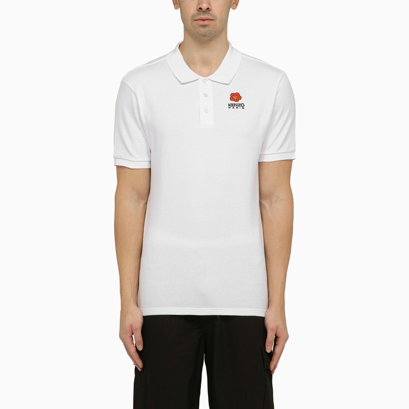 White short-sleeved polo shirt with logo - 1