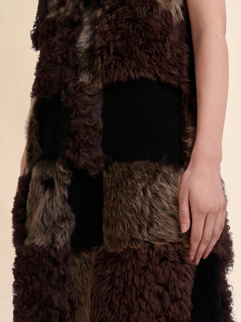 BROWN MIXED SHEARLING LONGLINE VEST - 5