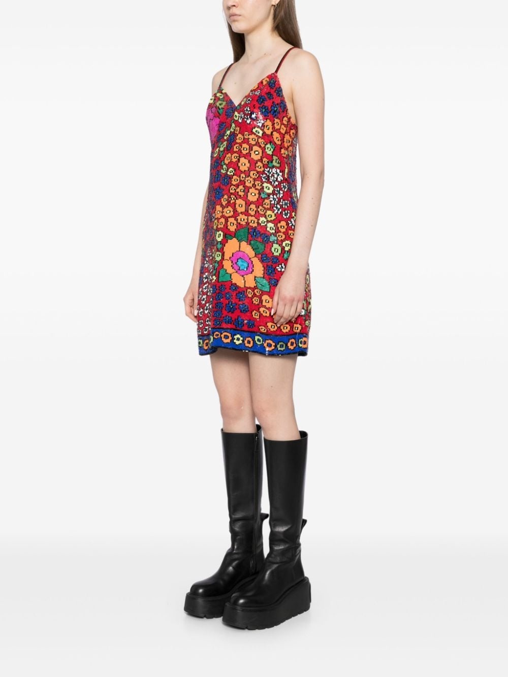 sequin floral-pattern dress - 3