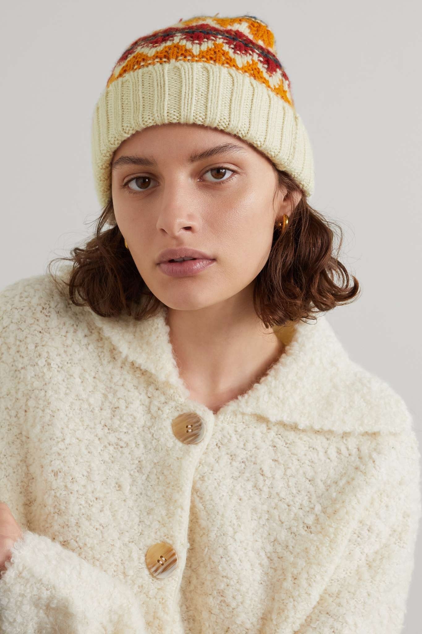 Pompom-embellished argyle cashmere beanie - 2