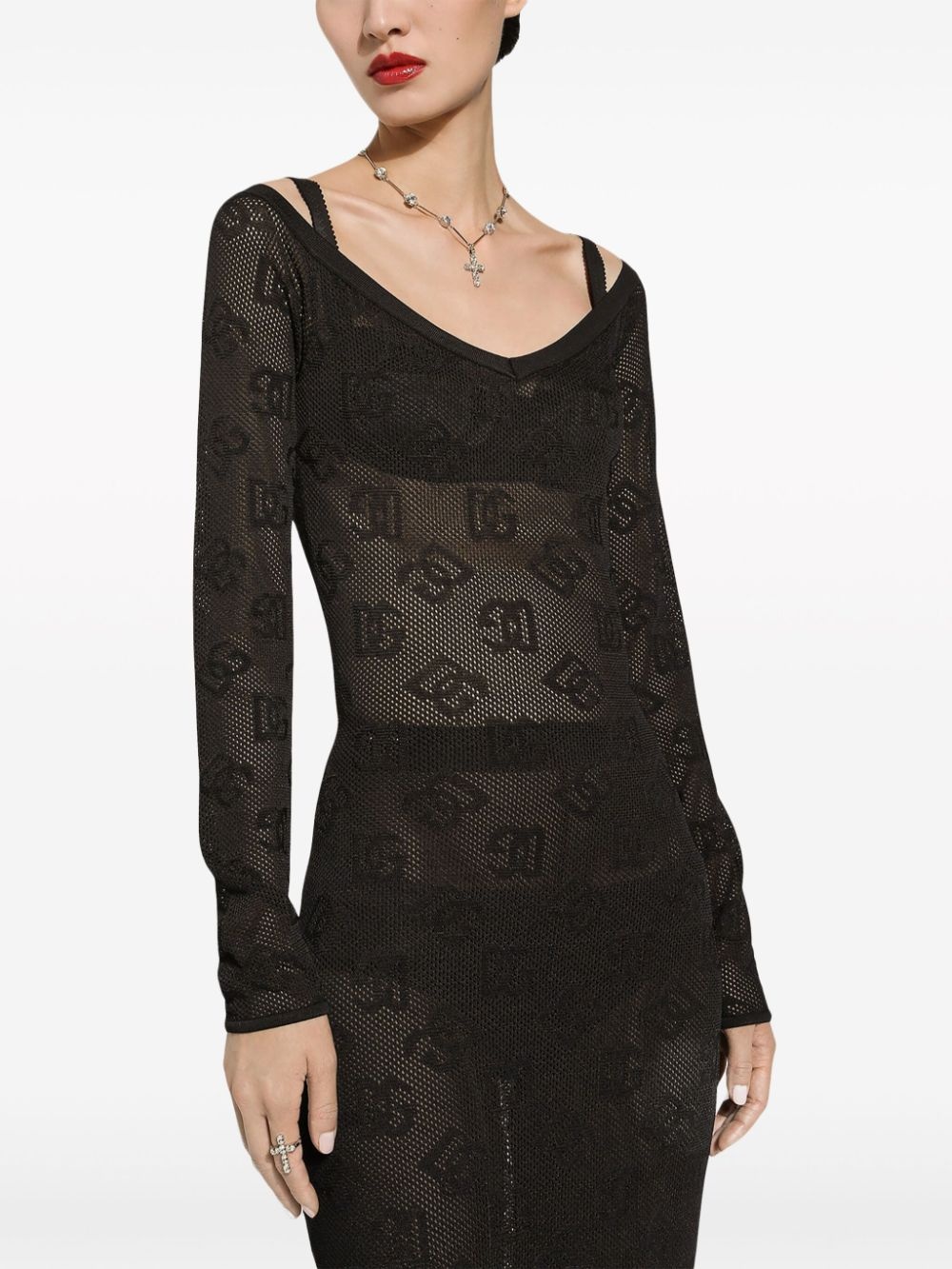 logo-jacquard V-neck maxi dress - 5