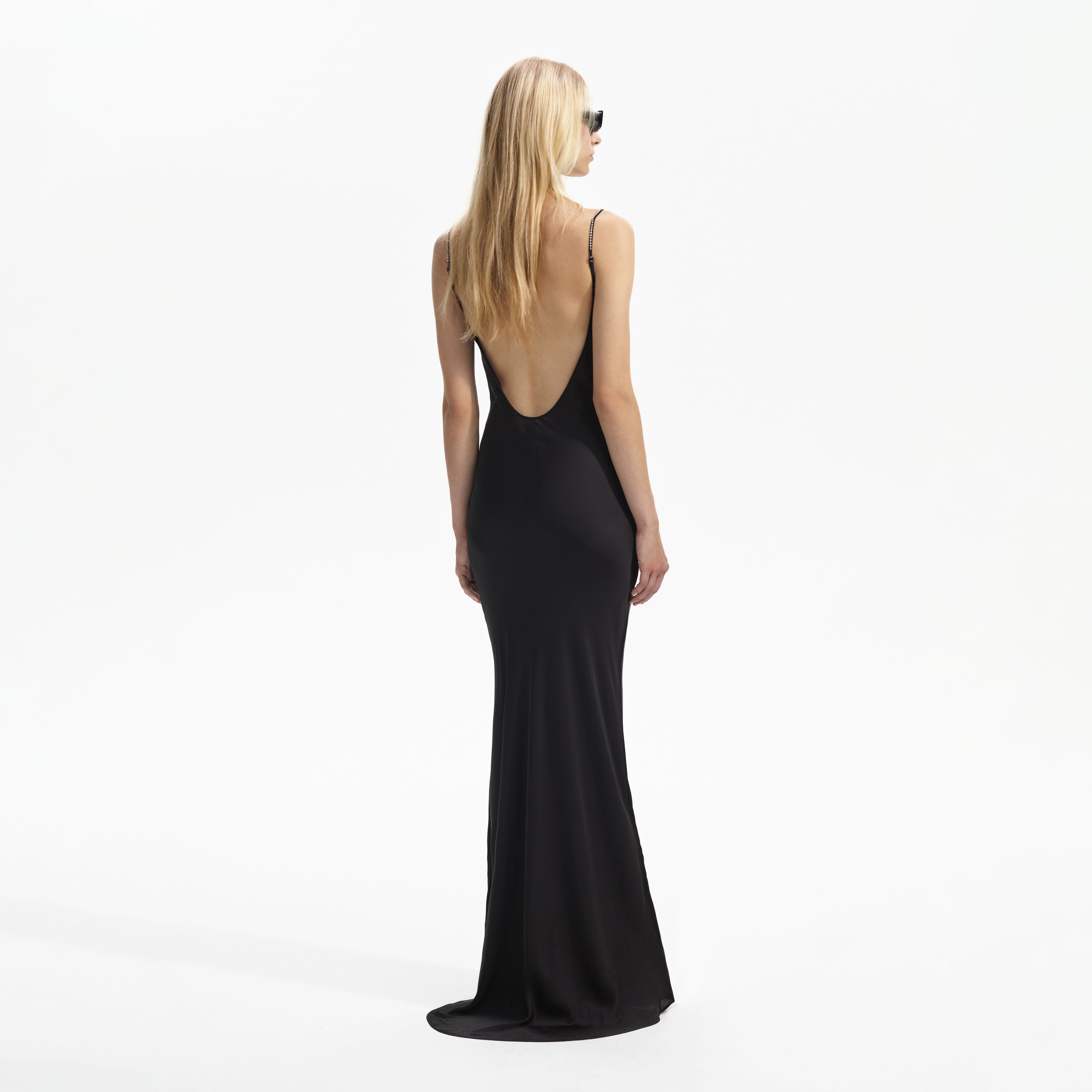 Black Lace Satin Maxi Dress - 3