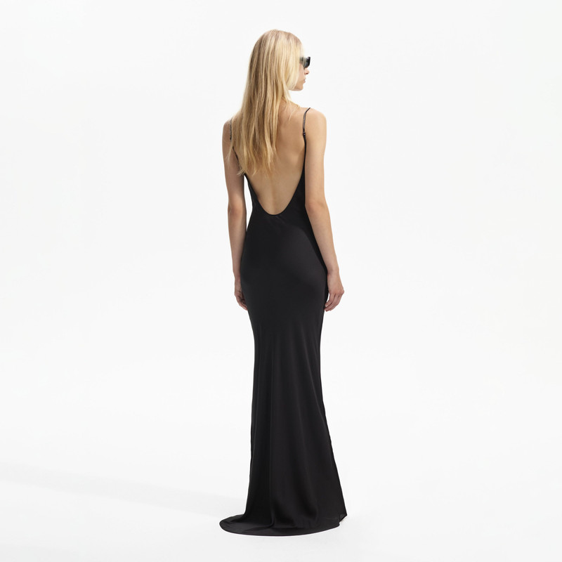 self-portrait Black Lace Satin Maxi Dress - RS24-083X-B | REVERSIBLE