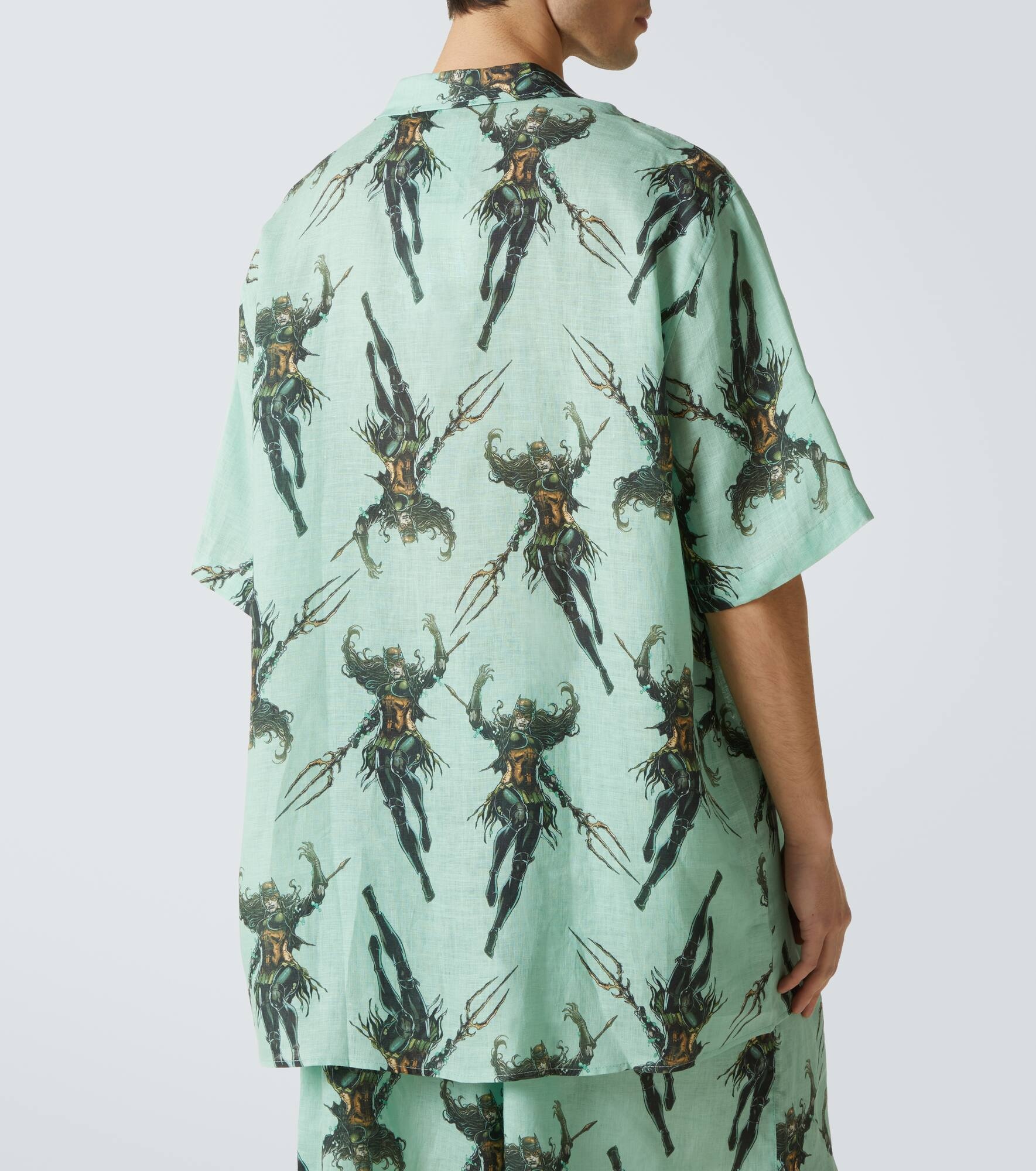 Printed linen bowling shirt - 4