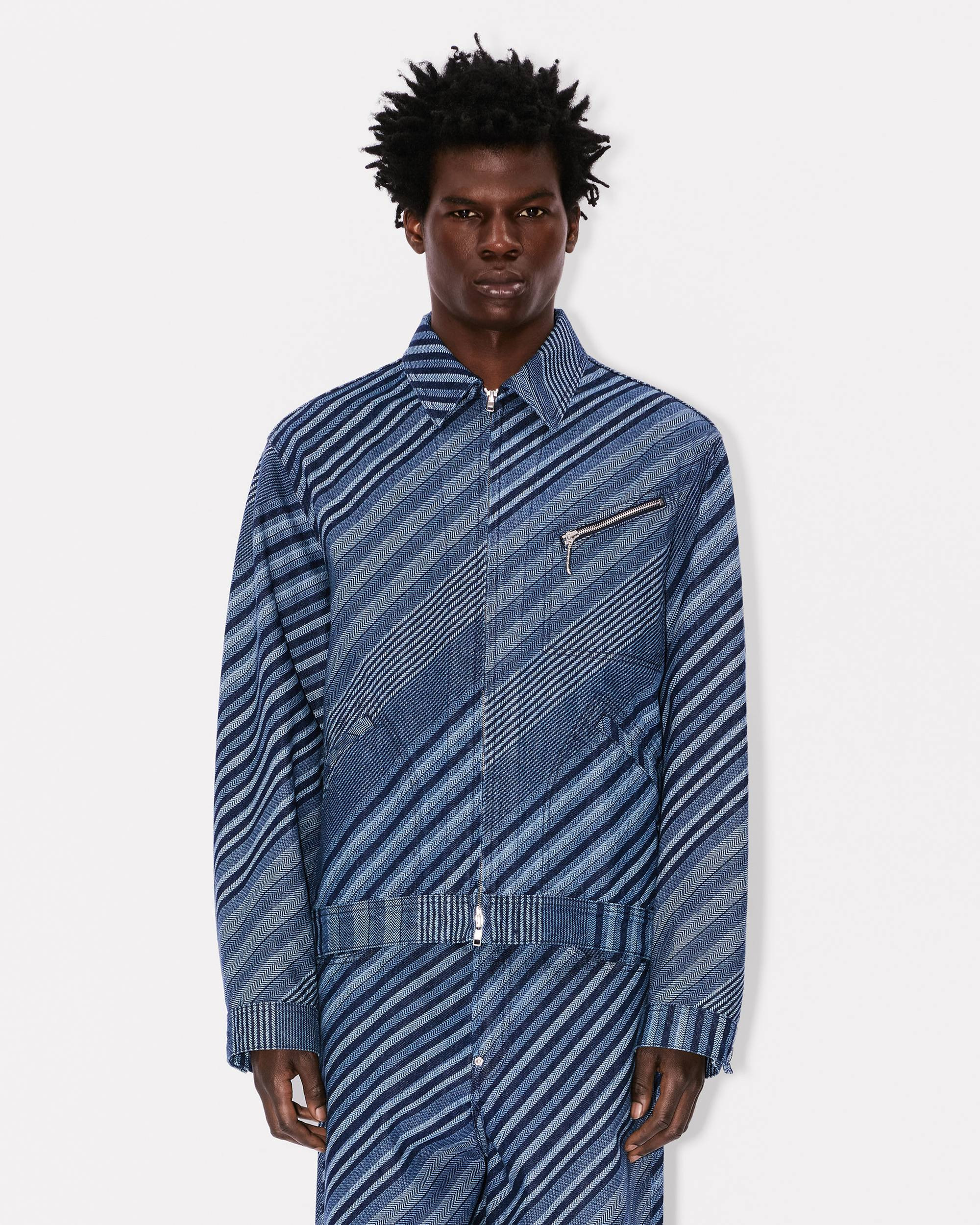 'KENZO Diagonal Stripe' zipped trucker jacket in Japanese denim - 4