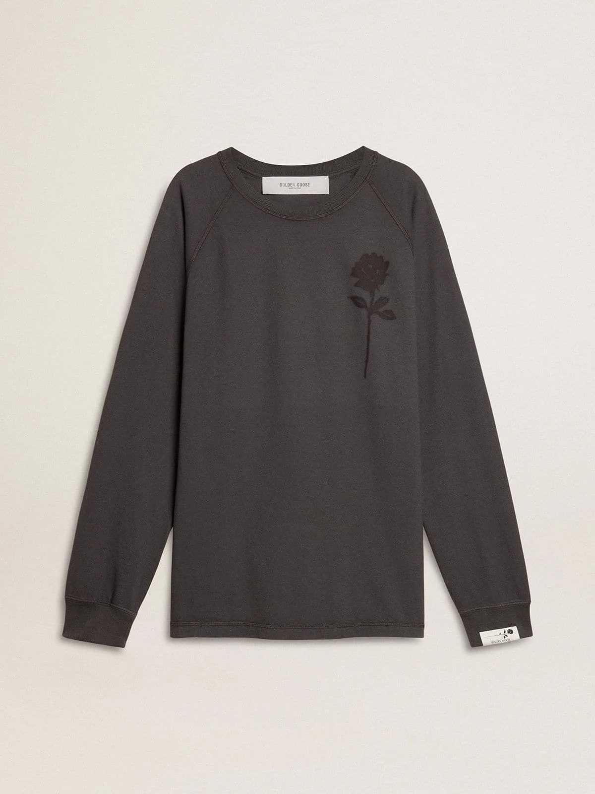 Men's T-shirt in anthracite-colored cotton with print on the chest - 1