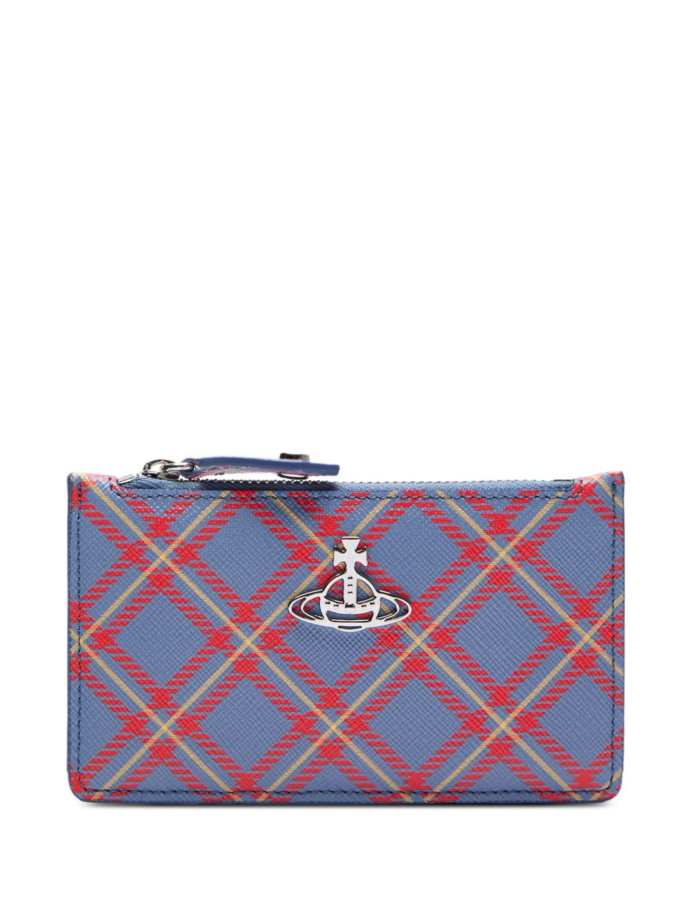 tartan-pattern zip card holder - 1
