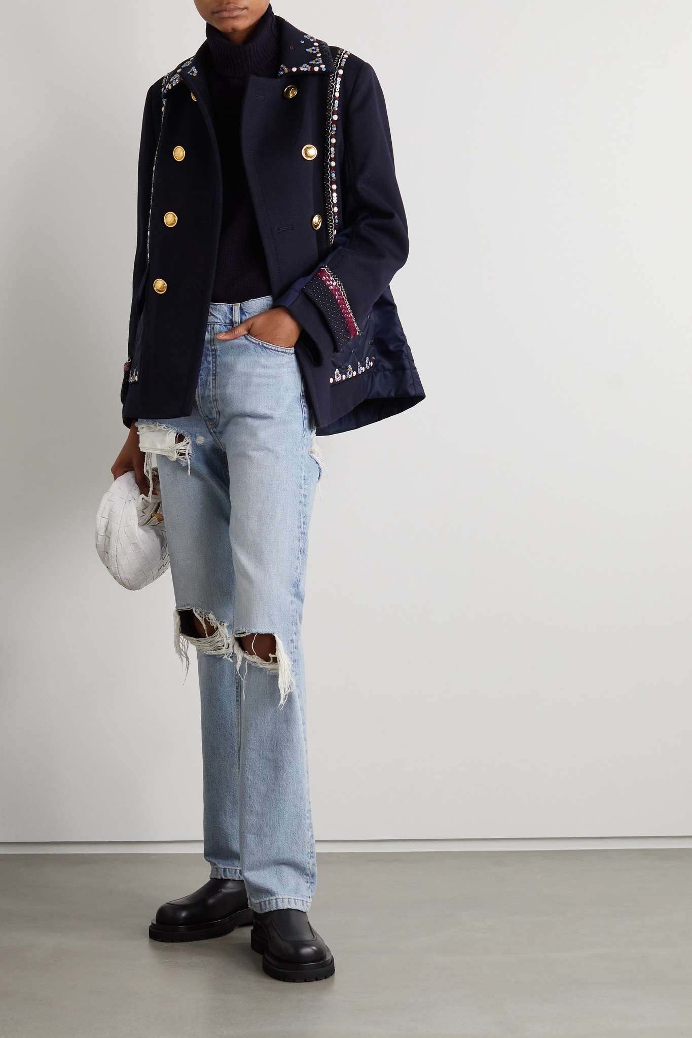 Embellished double-breasted wool and cashmere-blend and shell jacket - 4