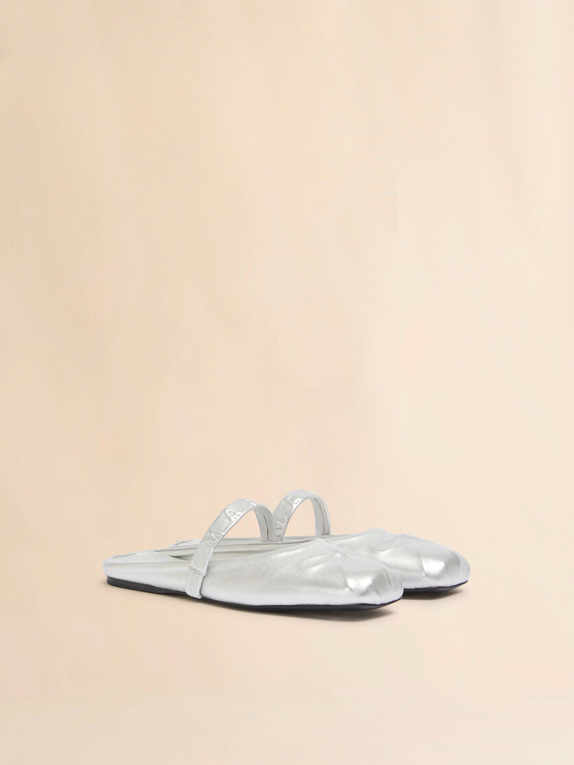 SILVER LEATHER LITTLE BOW SABOT BALLET FLAT - 2