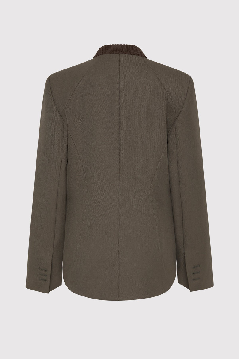 ST. AGNI Rib Collar Blazer - Khaki outlook